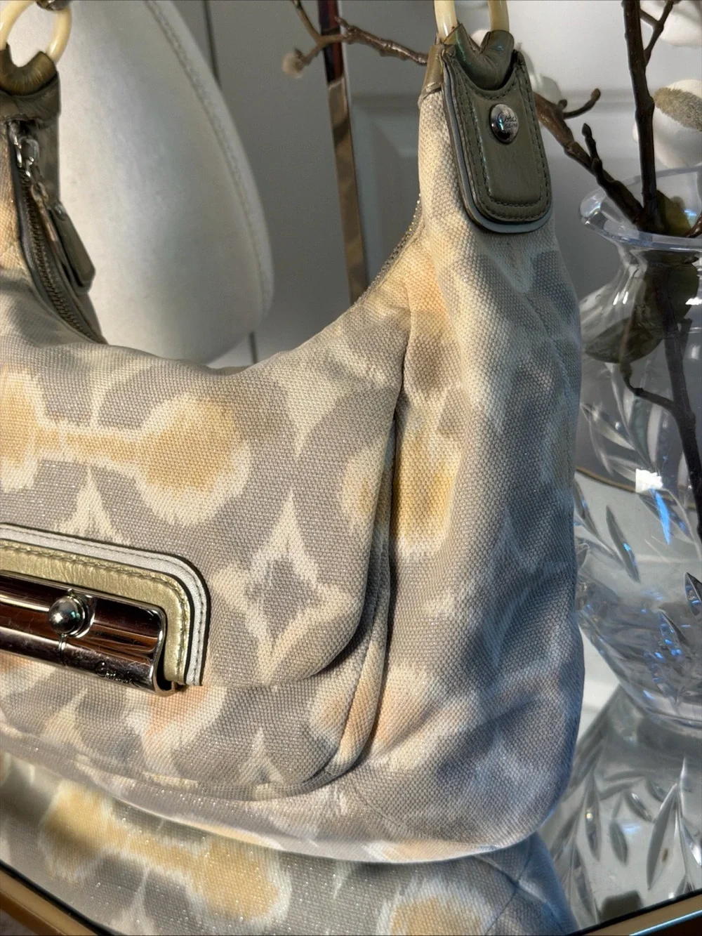 Coach Beige and Gold Patterned hobo Shoulder Bag